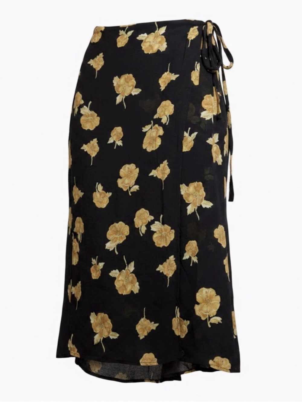 Vintage 90s Ann Taylor Black Midi Wrap Skirt, Adjustable Tie Waist.